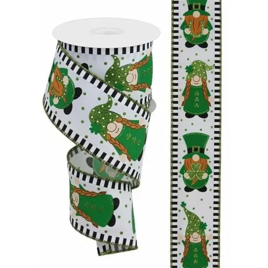 2.5" Saint Patrick Gnome Stripe Edge Ribbon: White (10 Yards) {2}