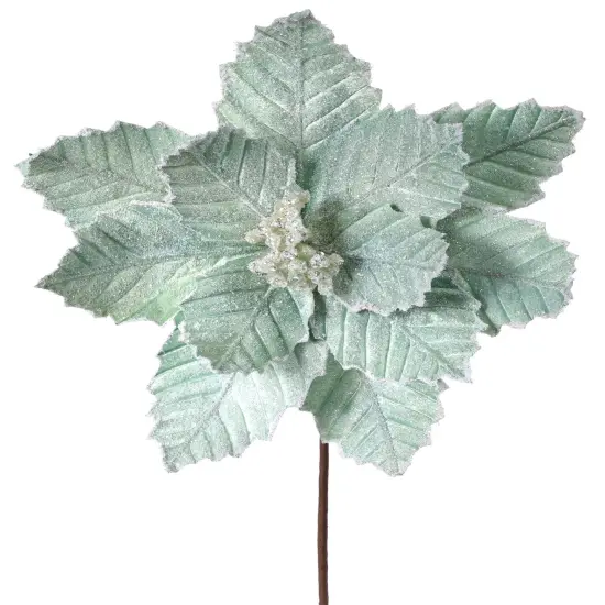 20" Mint Green Sugared Poinsettia Stem - Elegant Christmas Floral Decoration {2}
