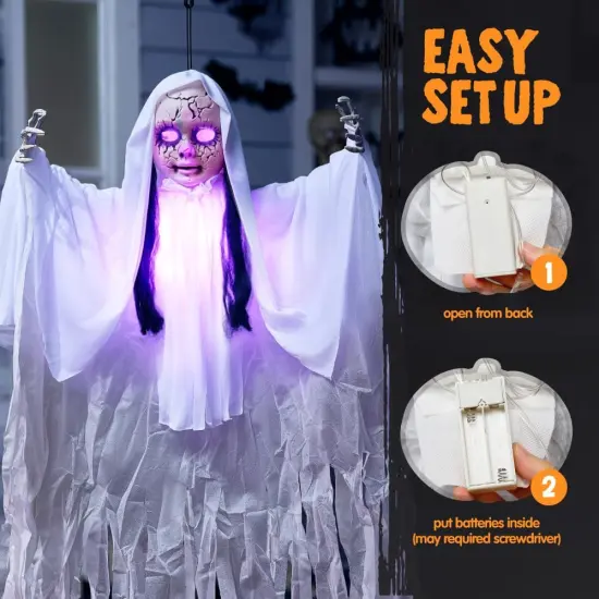 43" Outdoor Halloween Decoration - Scary Girl with Light-up Head {5}