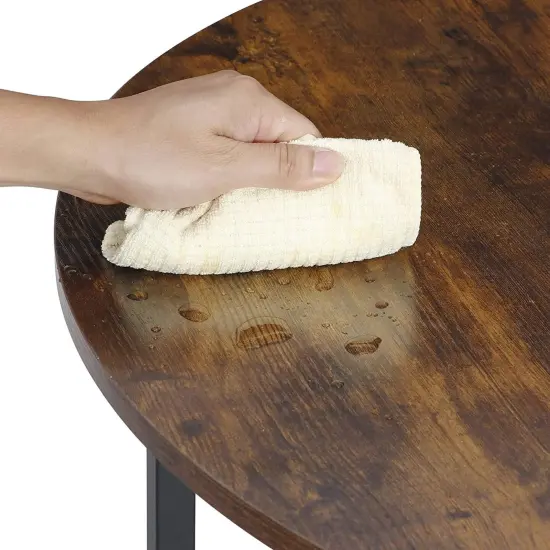 Modern 31.5" Round MDF Wood Coffee Table with Adjustable Feet and Metal Frame for Living Room {2}