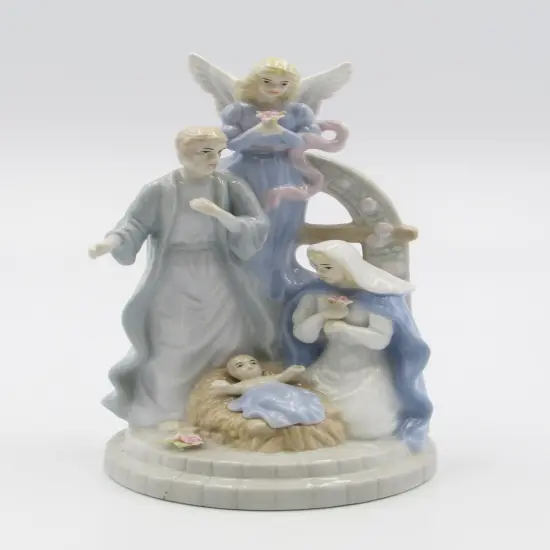 Ceramic Nativity with Guardian Angel Music Box, Home D&eacute;cor, Religious D&eacute;cor, Religious Gift, Church D&eacute;cor, Baptism Gift {3}