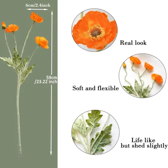 5Pcs Artificial Flowers Stem (Orange) {3}