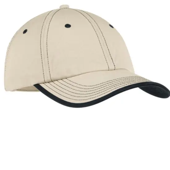 Port Authority&reg; Vintage Washed Contrast Stitch Cap, Unstructured Low-Profile Cotton Twill Hat with Hook-and-Loop Closure Charcoal/ Black {6}