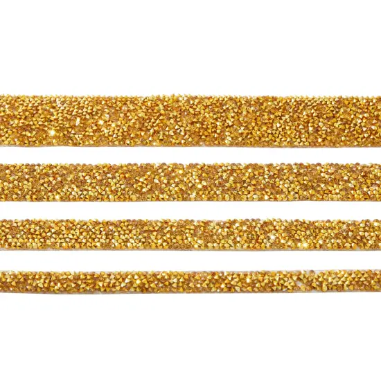 7 Rolls Crystal Rhinestone Adhesive Strips for Crafts, Decor, Gifts (4 Sizes, Gold) {4}