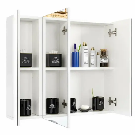 White 3-Door Wall-Mounted Medicine Cabinet with Adjustable Shelves Mirror Storage Cabinet, Moisture-Resistant {3}