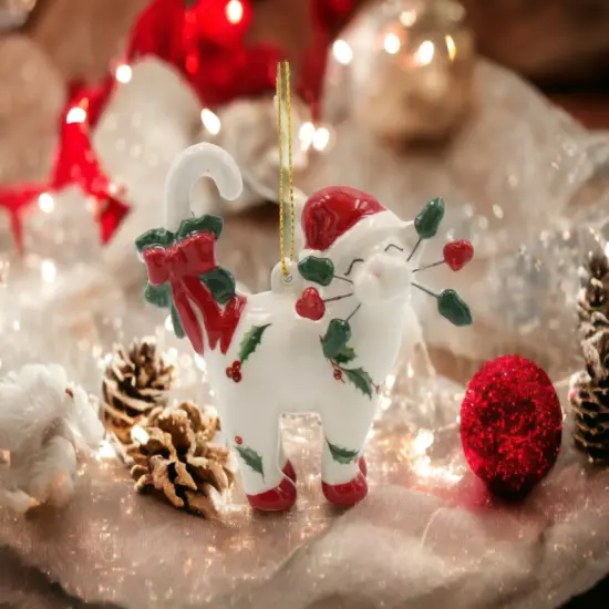 Ceramic Christmas Whisker Cat Ornament, Home D&eacute;cor, Gift for Her, Gift for Mom, Kitchen D&eacute;cor, Christmas D&eacute;cor, Cat Lover Gift {1}