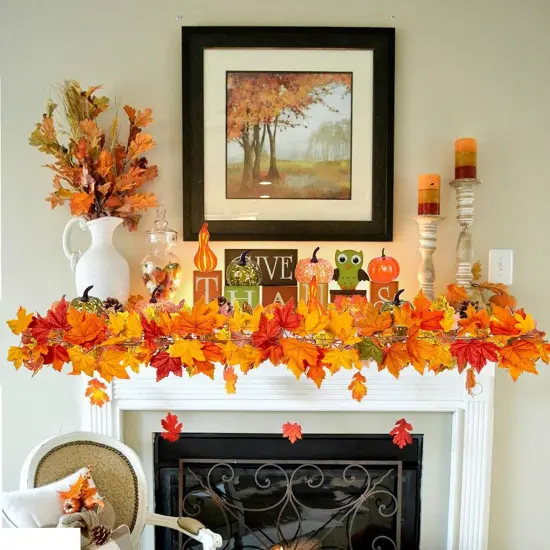 2 Pack 5.5ft/Pieces Fake Fall Maple Leaves Garland {4}