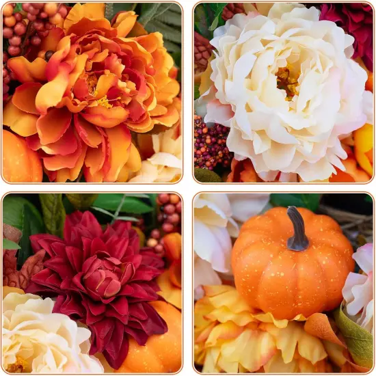 24 Inch Fall Wreaths with Pumpkins, Maple Leaves & Peonies {3}