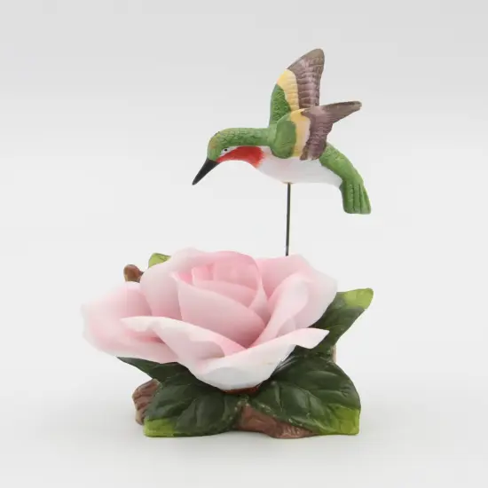 Ceramic Hummingbird with Pink Rose Flower Figurine, Home D&eacute;cor, Gift for Her, Gift for Mom, Kitchen D&eacute;cor, Birdwatcher Gift {3}