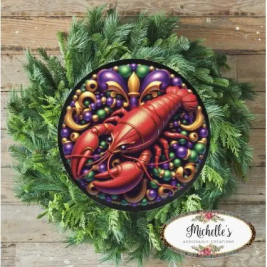 Mardi Gras Crawfish Fleur Round Sign {2}
