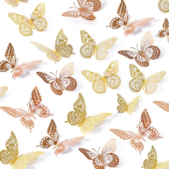 48 Pcs D Butterfly Wall Decals - Gold, Rose Gold {1}