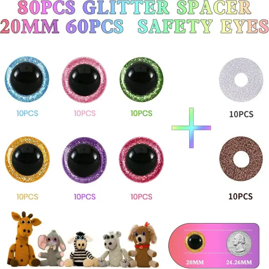 120pcs Glitter Plastic Safety Eyes - 20mm {5}