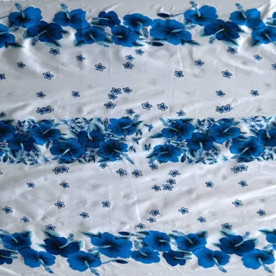 1 Yard Hibiscus Triple Border Polyester Fabric, 60 Inches Width, Durable Print Textile Blue {1}