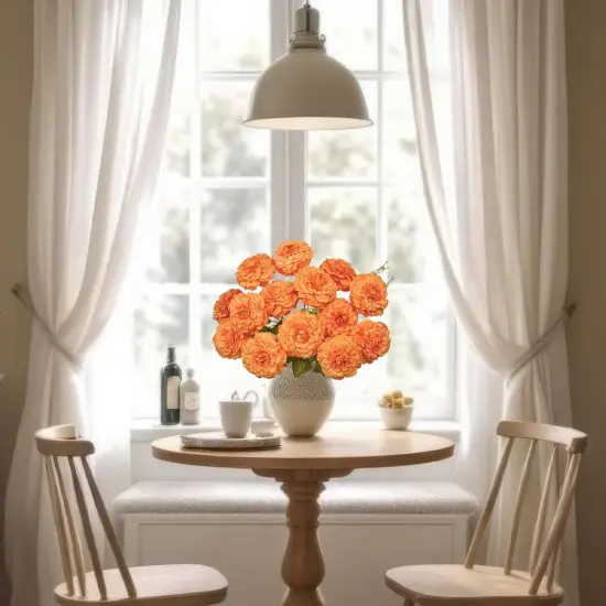 2 Pcs Artificial Zinnias Flowers with Stems - Orange {5}