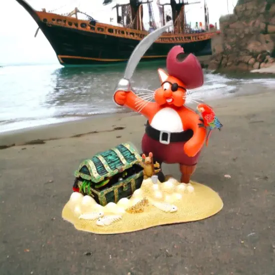 Treasure Hunter Pirate Cat Figurine, Home D&eacute;cor, Gift for Kid, Kids' Room D&eacute;cor, Cat Lovers Gift, Pet Loss Gift {1}