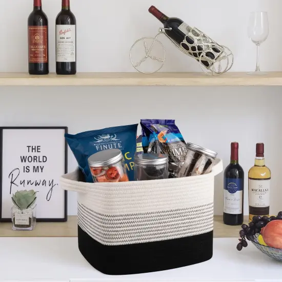 Storage Baskets for Organizing, Woven Baskets for Shelves, Rectangle Decorative Organizer for Storage Clothes, Toy, Books, Towels Nursery Bins 3 Pack (Gradient Black) {2}