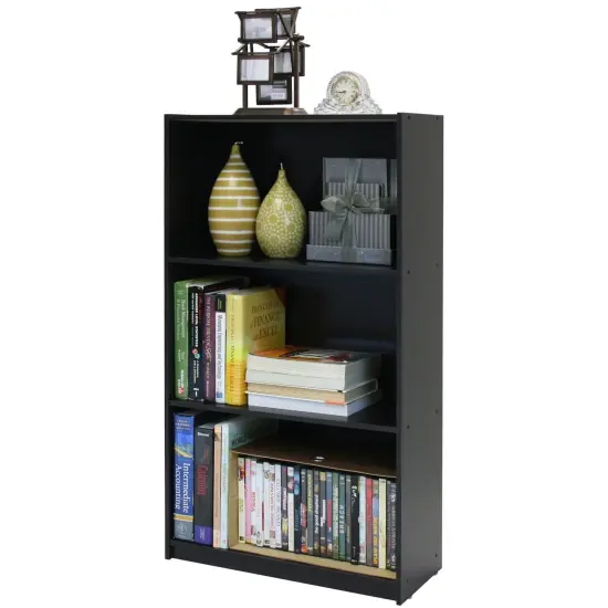 Modern Espresso 3-Tier Bookcase Storage Shelf with Close Back for Living Room or Bedroom Office Use {1}