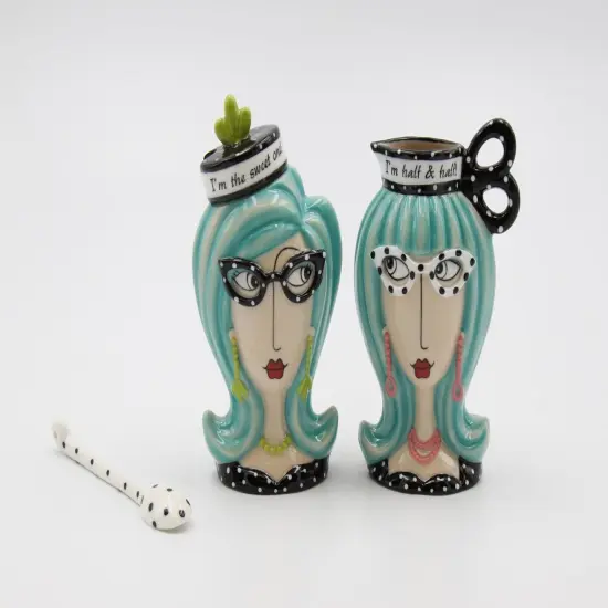 Ceramic Besties Wearing Eyeglasses Sugar And Creamer With Spoon, Home Décor, Gift for Her, Mom, Friend or Coworker, Kitchen Décor {3}