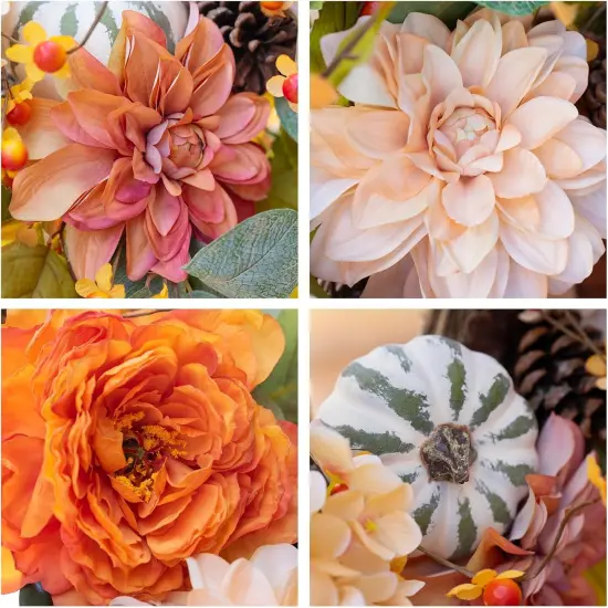 24 Inch Fall Autumn Wreath with Dahlia Flowers {3}