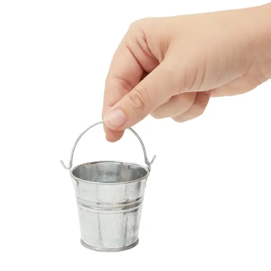 24 Pack Mini Metal Buckets with Handles for Party Favors, Small Galvanized Tin Pails (2 x 2 In) Silver {6}