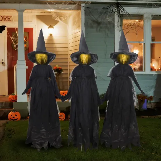 Set of 3 Halloween 4.6 FT Light Up Witch Stakes with LED Lights {1}