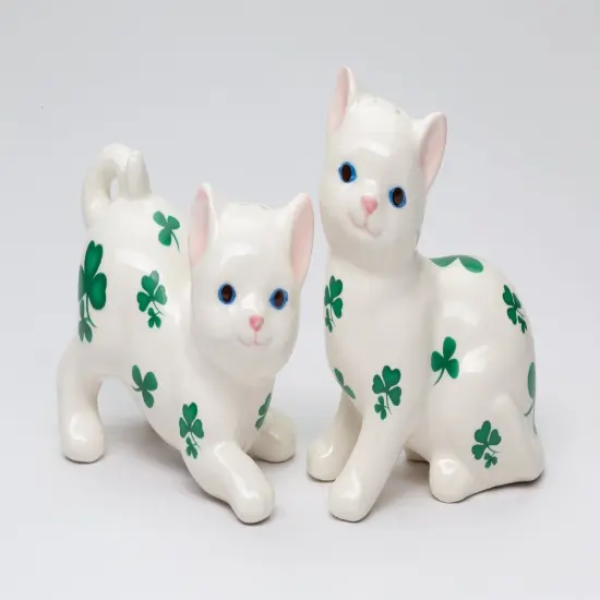 Ceramic Cats with Shamrock Design Salt and Pepper Shakers, Home D&eacute;cor, Gift for Her, Mom, Kitchen D&eacute;cor, Irish Saint Patrick&rsquo;s Day D&eacute;cor {1}