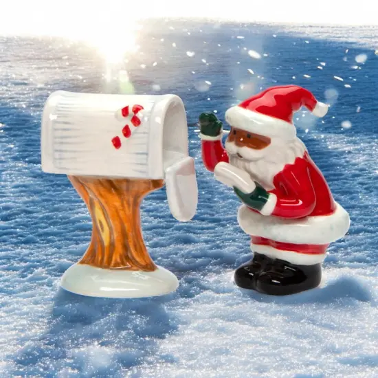 Ceramic African American Santa Checking Mailbox Salt and Pepper Shakers, Christmas Decor, Gift for Her {1}