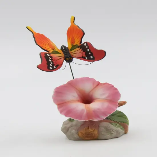 Ceramic Morning Glory Flower with Butterfly Figurine, Home D&eacute;cor, Gift for Her, Gift for Mom, Nature Lover Gift {2}