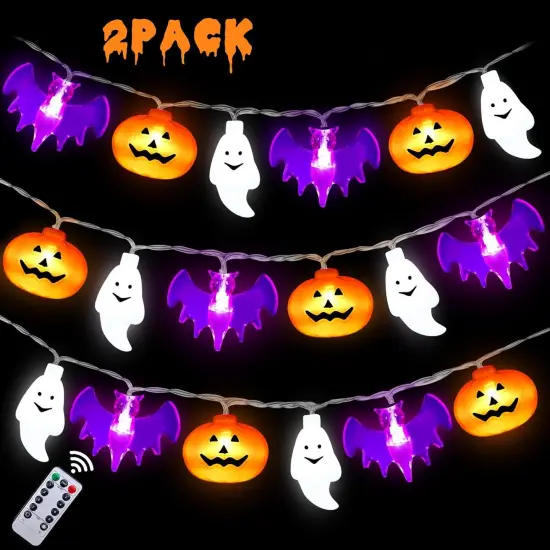 2 Pack Halloween String Lights Outdoor - Pumpkin Ghost String Lights {1}