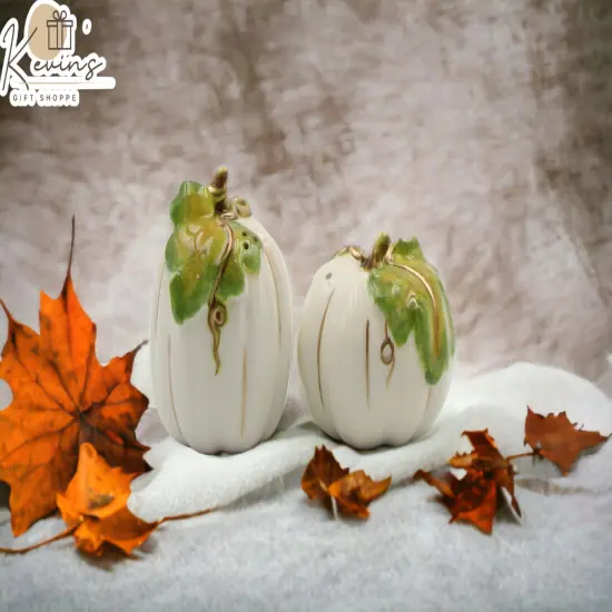 Ceramic Autumn Harvest Thanksgiving Decor White Pumpkin Salt and Pepper Shakers, Gift for Her, Gift for Mom, Kitchen Décor, Fall Décor {1}