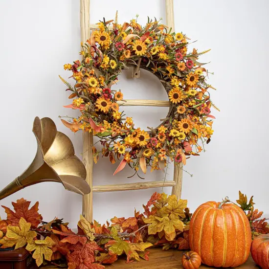 22 Inch Artificial Fall Wreath - Orange {4}