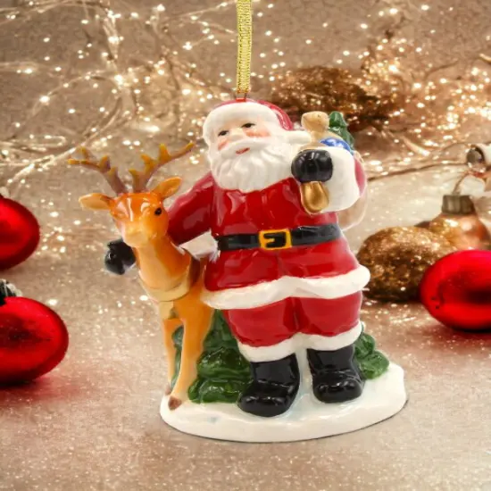 Ceramic Christmas Santa With Reindeer Ornament, Home D&eacute;cor, Gift for Her, Gift for Mom, Kitchen D&eacute;cor, Christmas D&eacute;cor {1}
