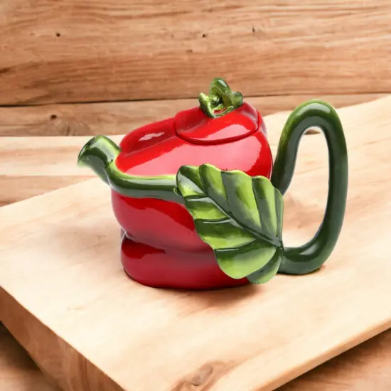 Ceramic Red Pepper Teapot, Gift for Her, Gift for Mom, Kitchen D&eacute;cor, Tea Party D&eacute;cor, Caf&eacute; D&eacute;cor, Farmhouse Kitchen Decor {1}