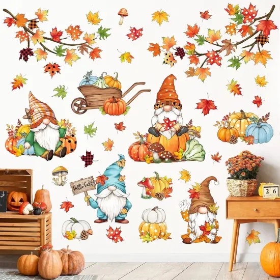 Thanksgiving Autumn Gnome Wall Decals Fall Maple Tree Branch {3}