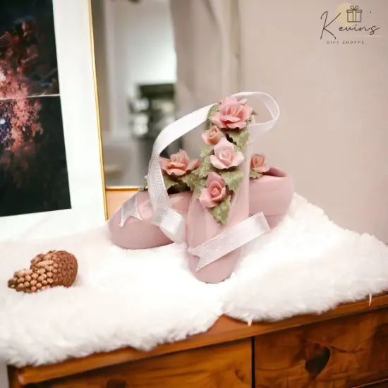 Ceramic Ballerina Pointe Shoes with Rose Flowers Figurine, Home Décor, Gift for Her, Gift for Daughter, Gift for Ballerina Dancer {2}