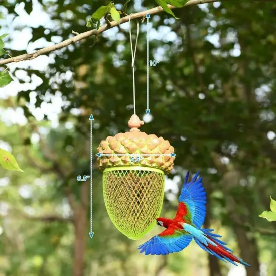 Green-Brown Resin and Iron Mesh Acorn Bird Feeder with Locking Lid and Hanging Wire {5}