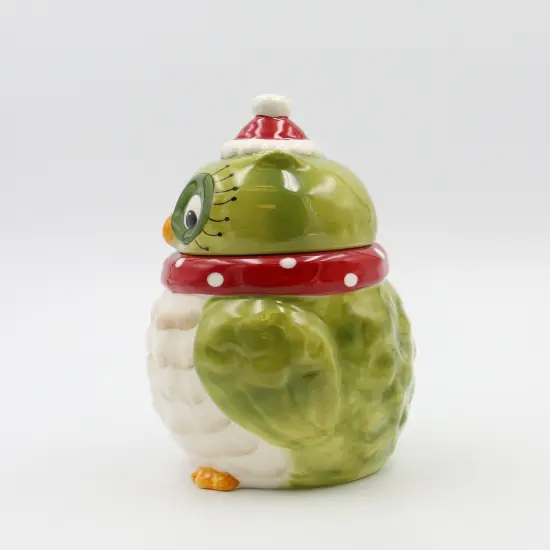 Ceramic Christmas Green Owl with Red Scarf Cookie Jar, Home D&eacute;cor, Gift for Her, Gift for Mom, Kitchen D&eacute;cor, Birdwatcher Gift {5}