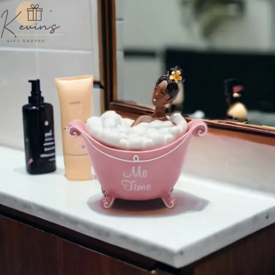 Ceramic African American Lady Me Time Jewelry Box, Home Décor, Gift for Her, Mom, Friend, or Coworker, Vanity Décor {1}