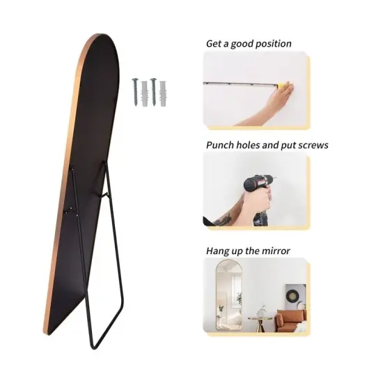 Gold Aluminum Alloy Full-Length Leaning Mirror with Rounded Corners {3}
