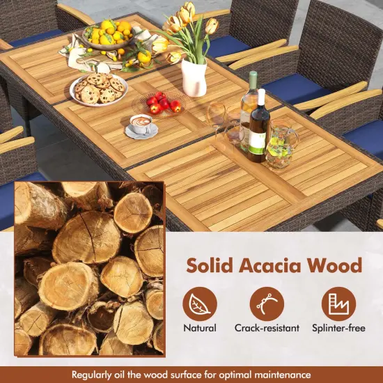 Costway 9PCS Outdoor Dining Set with Acacia Wood Table Top Patio Dining Set for 8 People Navy/Beige {5}