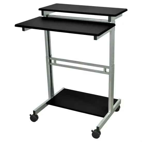 Black Mobile Stand-Up Computer Desk with Locking Casters {1}