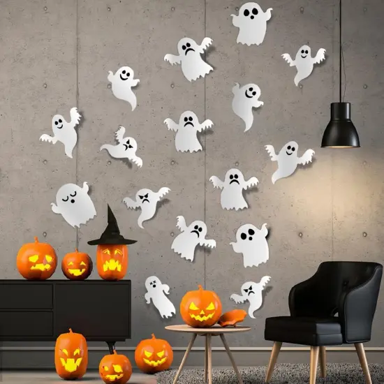 21Pcs - Cute 3D Ghost Stickers - Reusable Self-Adhesive White Ghost Wall Decals {1}