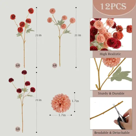 12 Pcs Artificial Chrysanthemum Flowers {2}