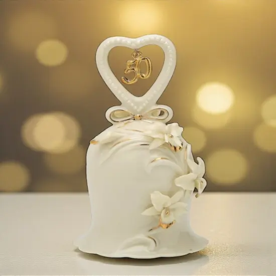Hand Crafted Ceramic Ivory Orchid Flower Bell, 50th Wedding Anniversary Party Decor, Golden Anniversary Milestone Gift, Decorative Bell, Celebration, Make A Toast {2}