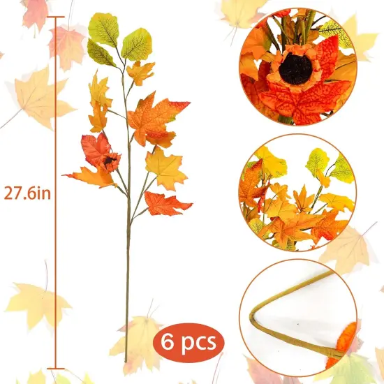6 Pcs Fall Maple Leaves Branches - 27.6in {3}