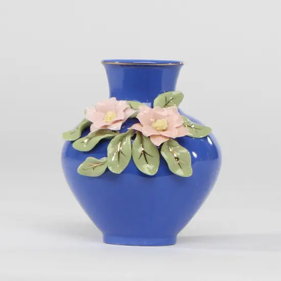 Mini Size Ceramic Columbine Flowers on Blue Vase, Home D&eacute;cor, Gift for Her, Gift for Mom, Spring Decor {2}
