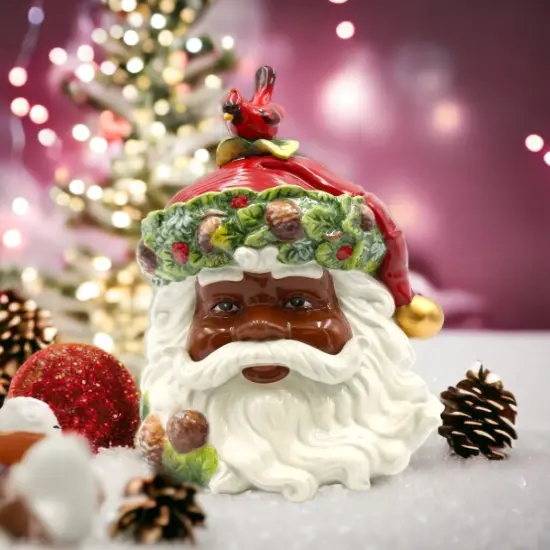 Ceramic African American Christmas Santa Cookie Jar, Home D&eacute;cor, Gift for Her, Gift for Mom, Kitchen D&eacute;cor, Christmas D&eacute;cor {1}