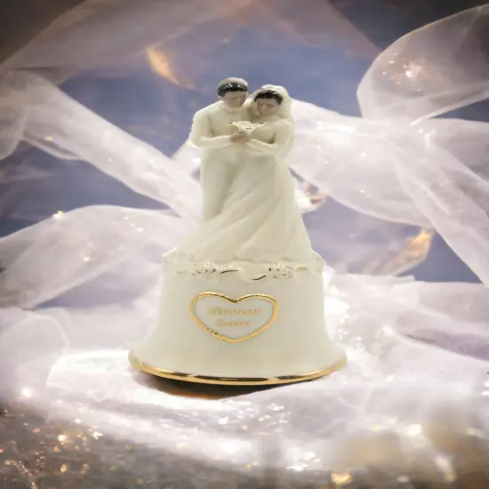 Hand Crafted Ceramic African American Wedding Couple Bell, Wedding D&eacute;cor, Wedding Gift, Wedding Favor, Anniversary D&eacute;cor, Anniversary Gift {1}