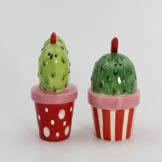 Ceramic Cactus in Pots with Heart Salt and Pepper Shakers, Valentines Day D&eacute;cor, Gift for Her, Gift for Mom, Kitchen D&eacute;cor {3}