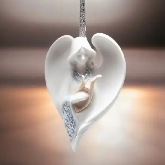 Ceramic Angel With Harp Ornament, Home Décor, Religious Décor, Religious Gift, Church Décor, Baptism Gift {1}